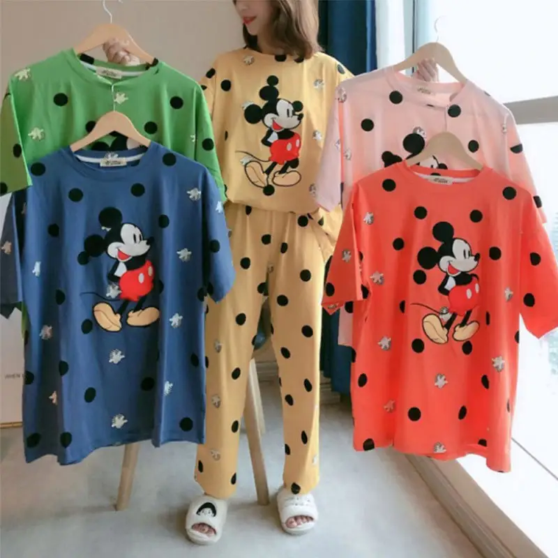 Conjunto de pijama de mickey para mujer, ropa de dormir con top de manga corta y pantalones bonitos, venta al por mayor