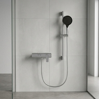 Ensemble de douche mural HONGDEC gris anthracite avec clavier de piano, douchette à main et barre coulissante pour salle de bain