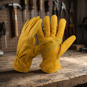 Guantes de Seguridad de Cuero Amarillos, Textura Completa, Antideslizantes, Puño Recto, Uso General, Resistentes a la Abrasión - Product Image 3