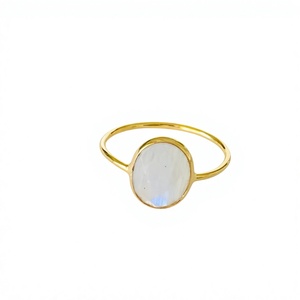 Minimalist Gold Plated Rainbow <b>Moonstone</b> <b>Ring</b> Bezel Setting Unisex Everyday Wear Gemstone <b>Rings</b> - Product Image 1