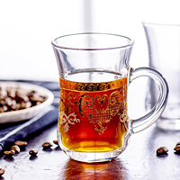 Ensemble de verres à thé turcs 150 ml, tasses à thé marocaines vintage dorées avec poignée pour boissons chaudes et froides