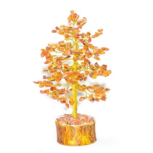 หินคาร์เนเลียนพลอยสีเหลืองรูปต้นไม้ที่มีชีวิตประดับด้วยศิลปะพลังงานแสงอาทิตย์รูปปั้นบอนไซคริสตัลบำบัดตามหลักฮวงจุ้ยของขวัญแกะสลัก - Product Image 1
