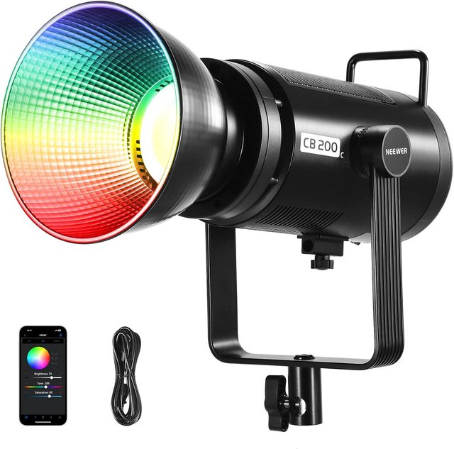 Neewer Photographic Lighting Cb200c 200w Rgbww Cob Led Video Light Metal Shell Silent Continuous Output Lighting