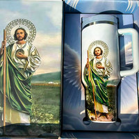 Coffret cadeau personnalisé, gobelet isotherme sous vide, impression de San Judas Tadeo, Vierge Marie, Jésus, gobelets thermiques en acier inoxydable, cadeau pour chrétien
