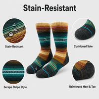 Chaussettes épaisses à coussinets pour hommes, marque privée, rayures ethniques vintage, durables, pour le travail, la randonnée et le quotidien