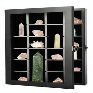 กล่องจัดเก็บคริสตัลแบบปรับแต่งได้ระดับพรีเมียม สีดำ พร้อมชั้นวางไม้แบบถอดได้ สำหรับแร่ธาตุและหิน - Product Image 2