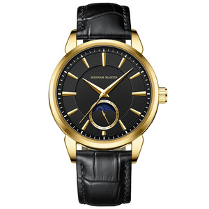 Montre à quartz légère pour homme, bracelet en cuir étanche, montre-bracelet tendance avec phases de lune pour homme - Product Image 2