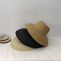 Chapeau cloche en paille à large bord style rétro Hepburn pour femme, protection solaire d'été pour la plage, en papier tressé, vente en gros