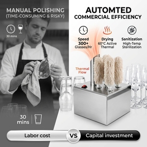 Marupin Polisseuse à verre commerciale électrique automatique avec brosses, Machine à sécher les verres, Polisseuse à verres à vin 330 bars - Product Image 3