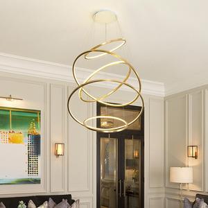 Lustres circulaires dorés simples modernes et lampes suspendues Anneau en acier inoxydable Design linéaire - Product Image 5