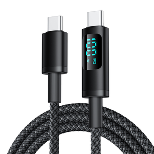 Cavo Dati USB <span class=keywords><strong>C</strong></span>-<span class=keywords><strong>C</strong></span> Personalizzato, Intrecciato in Nylon con Display Digitale, Ricarica Rapida, Compatibile con Tutti i Telefoni Cellulari, Lunghezza 1m - Product Image 1
