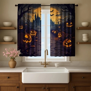 Rideau court à motif de crâne d'Halloween, noir et blanc, pour <span class=keywords><strong>cuisine</strong></span>, chambre, <span class=keywords><strong>salon</strong></span>, décoration intérieure, 2 panneaux personnalisables - Product Image 6