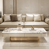 Table basse de luxe en bois massif et pierre microcristalline, console de sol haut de gamme aspect marbre pour villa et salon