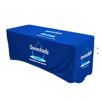 Vente de liquidation B2B, jupe de table personnalisée pour salon professionnel, impression par sublimation, polyester, housse de table extensible ajustée pour les événements