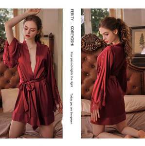 Sfy8050 Vente chaude Robe de chambre en satin de soie transparente respirante, lingerie sexy une pièce pour femmes, pyjamas - Product Image 3