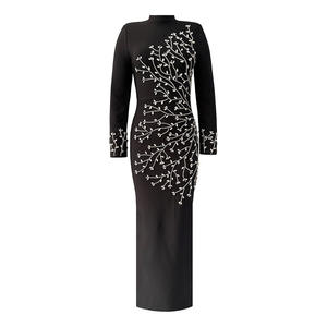 Nouvelle <span class=keywords><strong>robe</strong></span> moulante à col montant et manches longues noire pour femmes, design tendance - Product Image 6