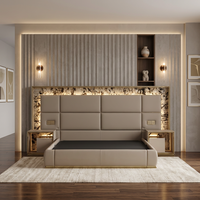 KMJ Modernes Luxus-Polsterbettgestell Queen-Size Italienisches Hauptschlafzimmer Doppelbett Lederbett Möbelset