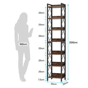 Rak Buku Sudut Tinggi 78,7 inci, Rak Pajangan Kayu Ramping 7 Tingkat, Rangka Logam, Rak Buku Berdiri untuk Ruang Tamu, Kantor, dan Ruang Sempit - Product Image 6