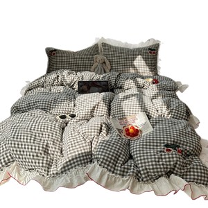 Juego de Ropa de Cama Estilo Princesa Coreana, 100% Algodón, Teñido Reactivo 40s, Transpirable, para Uso en Dormitorios Estudiantiles, para las Cuatro Estaciones - Product Image 3
