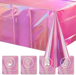 Nappes en plastique irisées brillantes jetables, nappes rectangulaires laser, nappes holographiques, fournitures pour anniversaires - Product Image 3