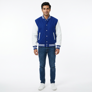 Custom Retro Vintage <b>Men's</b> Breathable Stand Collar Covered Button Closure Varsity <b>Jackets</b> <b>Letter</b> Embroidered Logo Low MOQ Winter - Product Image 1