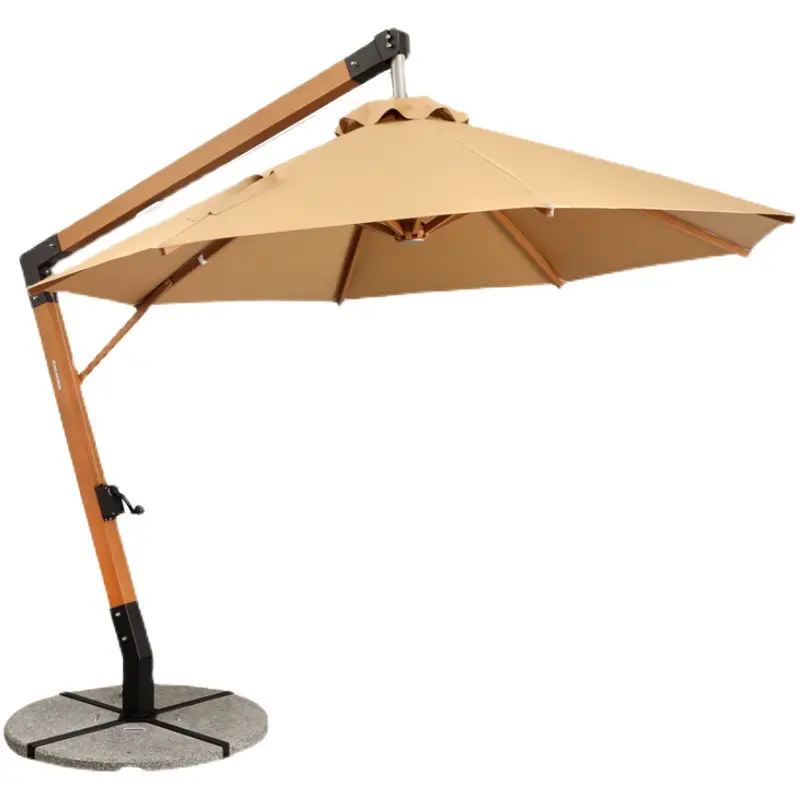 JXT – grand parasol d'extérieur en aluminium en forme de 7, en grain de bois, grand parasol pour jardin, plage, parc, café