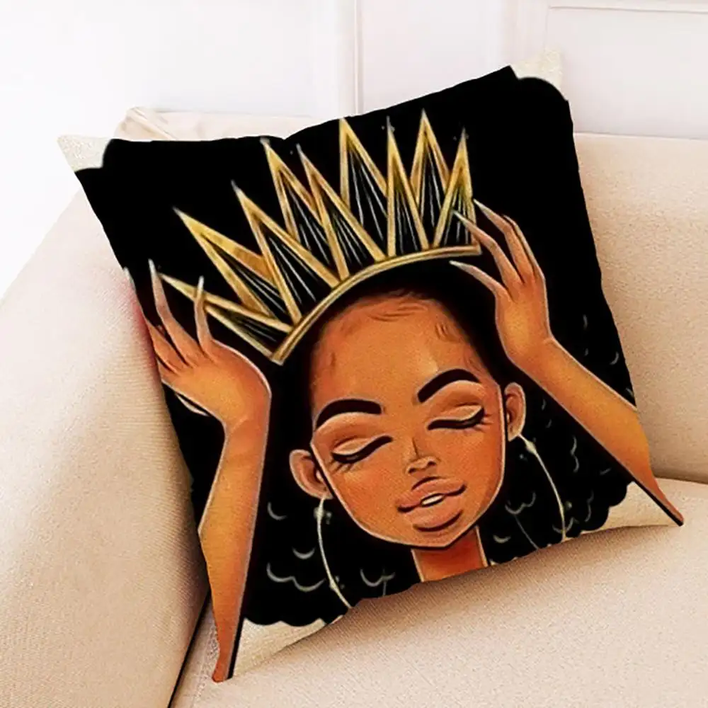 African Black Woman Cushion Linen, Decor Cushion Pillow/