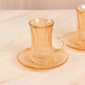 Ensemble <span class=keywords><strong>de</strong></span> tasses à café et soucoupes en verre ambré <span class=keywords><strong>de</strong></span> style moyen-oriental <span class=keywords><strong>de</strong></span> 90ml pour le thé <span class=keywords><strong>de</strong></span> l'après-midi et <span class=keywords><strong>la</strong></span> maison, emballé dans un carton, 12 pièces - Product Image 4
