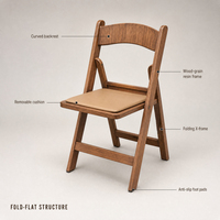 Chaise de jardin pliante empilable moderne en résine à effet bois, mobilier d'extérieur pour événements, chaises Wimbledon