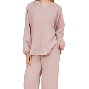 Best-Selling Solid-Color Loose-fit Breathable Women's Long-sleeve Pajamas For Spring And Fall - Product Image 1
