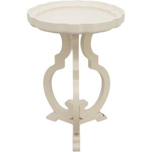 โต๊ะข้างโซฟาสไตล์ฝรั่งเศส PARISLOFT สีครีมขาว ขอบถาดโค้งมน ขาโค้งมน ทำจากไม้ สำหรับห้องนั่งเล่น - Product Image 1