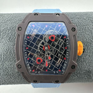 27-04 Men Luxury Automatic Mechanical <b>Watch</b>, Carbon Fiber <b>Case</b>, Tonneau Skeleton Design, Tennis Racket Dial, Sport <b>Watch</b> - Product Image 1