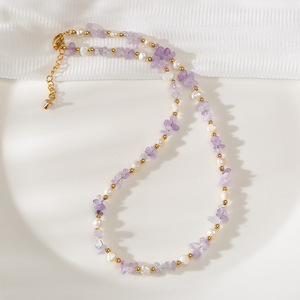 Collier en perles baroques et éclats d'améthyste naturelle, chaîne <span class=keywords><strong>de</strong></span> clavicule rétro <span class=keywords><strong>de</strong></span> niche, bijoux <span class=keywords><strong>de</strong></span> mode pour femme, idéal pour le quotidien, les fêtes et comme cadeau <span class=keywords><strong>de</strong></span> mariage - Product Image 3
