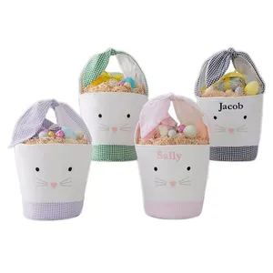 Hot Sell New Arrival Happy Easter 2022 Decorations Canvas Baby Gift Basket Bunny Cute Easter Basket With Bow