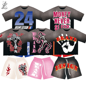 Streetwear Ensembles de shorts délavés à l'acide Logo personnalisé 100% coton LOGO personnalisé Ensemble de 2 pièces Survêtements Joggers Costumes de sport Ensemble de shorts pour hommes - Product Image 1