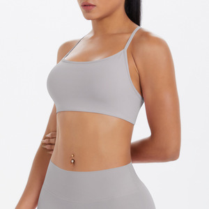 Women Thin Strap Criss Cross Back Yoga Bra Low Support Shockproof Sports Bra with Padded Running Gym Workout Activewear - Product Image 3