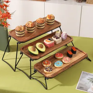 Acacia Houten Desserttafel Set Decoratief Dienblad 3 Tier Cupcake Stand 3 Niveau Dienblad