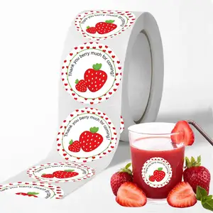 Kundendefiniertes Logo runde Verpackungsetikette wasserdichte Lebensmittel-Aufkleber bunter luxuriöser Erdbeeren-Thermotransfer-Etikettendruck