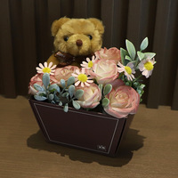 TC Venta al por mayor Oso de peluche Juguete Cuadrado Rosas artificiales Flores Caja de regalo Ramo para boda Jabón Rosas Oso de peluche Ramo de muñecas