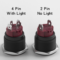 Interrupteur à bouton-poussoir métallique 19 mm, 15 A, courant élevé, auto-bloquant, contact 1NO, coque en alumine noire, IP65, design compact avec LED