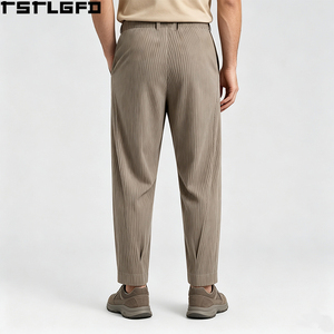 Pantalon plissé OEM/ODM pour homme, couleur taupe, à plis superposés, taille élastique, coupe courte à la cheville, style streetwear Y2K, vente en gros - Product Image 2