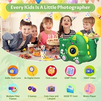 Kamera Anak Dinosaurus Hijau Layar IPS 2" Sensor CMOS 1080P Multi-Fungsi dengan Foto/Video/Permainan Hadiah Ulang Tahun untuk Anak-Anak
