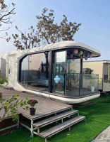 Maison capsule spatiale de luxe, préfabriquée, modulaire, mobile, mini-maison, vue panoramique en verre, hôtel de glamping, cabane avec salle de bain et cuisine