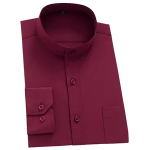 2024 Neuheit Herrenhemd Mode lange Ärmel Herren Stehkragen Slim Fit Kleid Shirt Hemd für Mann