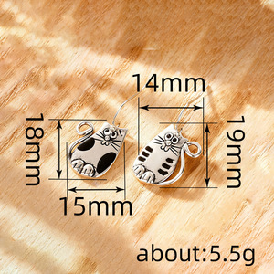Orecchini pendenti a forma di gatto per donna, gioielli vintage in smalto a forma di animale, alla moda - Product Image 4