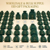 Sac cadeau en velours vert, pochette d'emballage Eid Mubarak, logo personnalisé, feuille d'or pour bijoux Eidiya