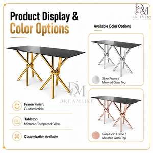Mesa Rectangular de Lujo de Acero Inoxidable con Cubierta de Vidrio Negro y Base de Varillas Cruzadas para Eventos, Bodas y Banquetes - Product Image 4