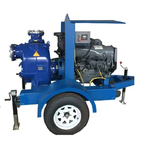 Cummins Deutz Diesel Engine Driven Self-priming Trash Pump for Sewage Water with 2 Wheels Trailer