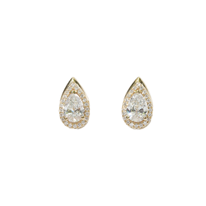 Pendientes de Diamantes Cultivados en Laboratorio con Corte Brillante en Forma de Pera E VS, Oro Amarillo de 18K de 2.4g, Modernos para Mujer - Product Image 1
