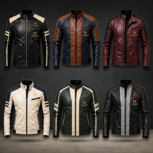 Men's Genuine Leather Heated Moto <b>Biker</b> <b>Jacket</b> Stand Collar Zipper Closure Color Blocking Design Winter Slim Fit Regular Front - Product Image 4